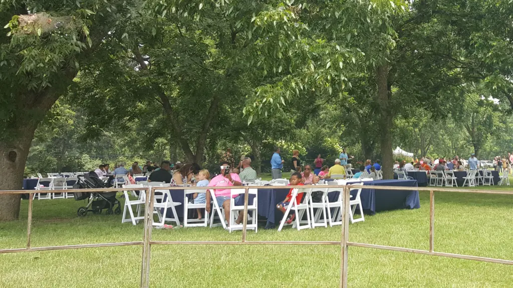 People gathered and sitting at tables
